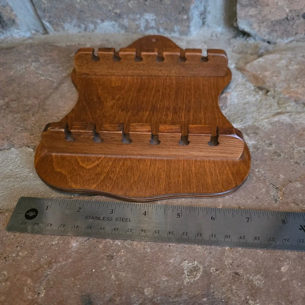 Vintage Wood Wall Spoon Rack Display Holder Slot Brown Scalloped Farmhouse Decor